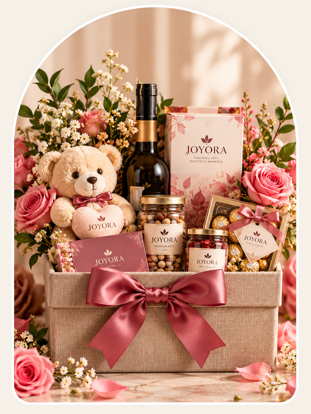 Thoughtfully arranged premium gift hamper containing complementary gifting products